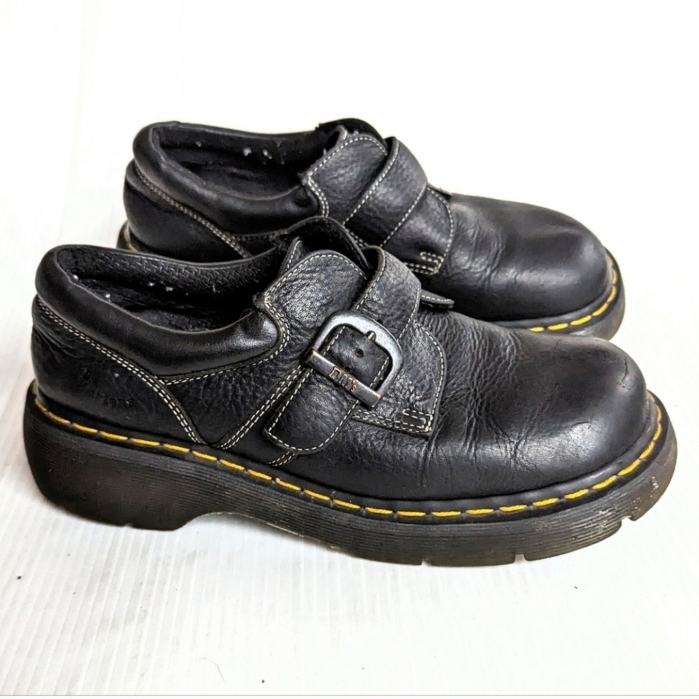 DOC MARTENS 3A78  chunky platform black leather buckle monk loafers Creepers